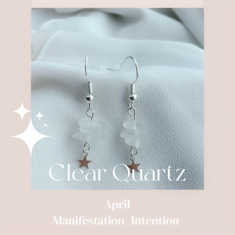 Clear quartz natural gem 925 sterling silver stone dangle earrings handmade